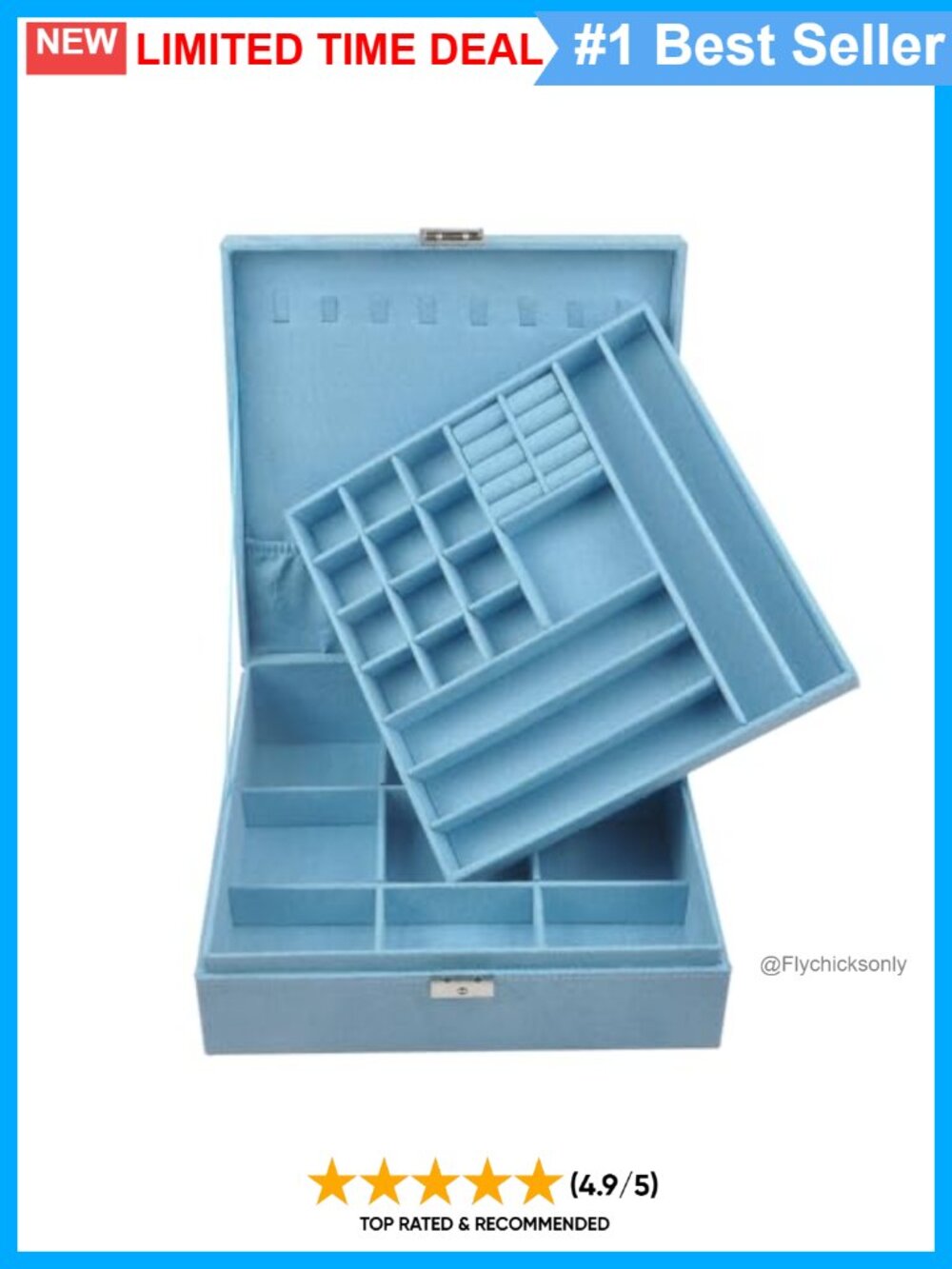 Velvet Jewelry Box 2-Layer Lockable Organizer Necklace Ring Earring Display Case